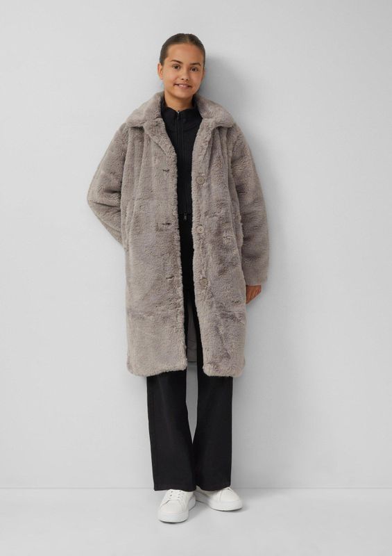 s.Oliver RED LABEL - Lange Jas - Imitatiebont - Regular Fit - Platte Kraag