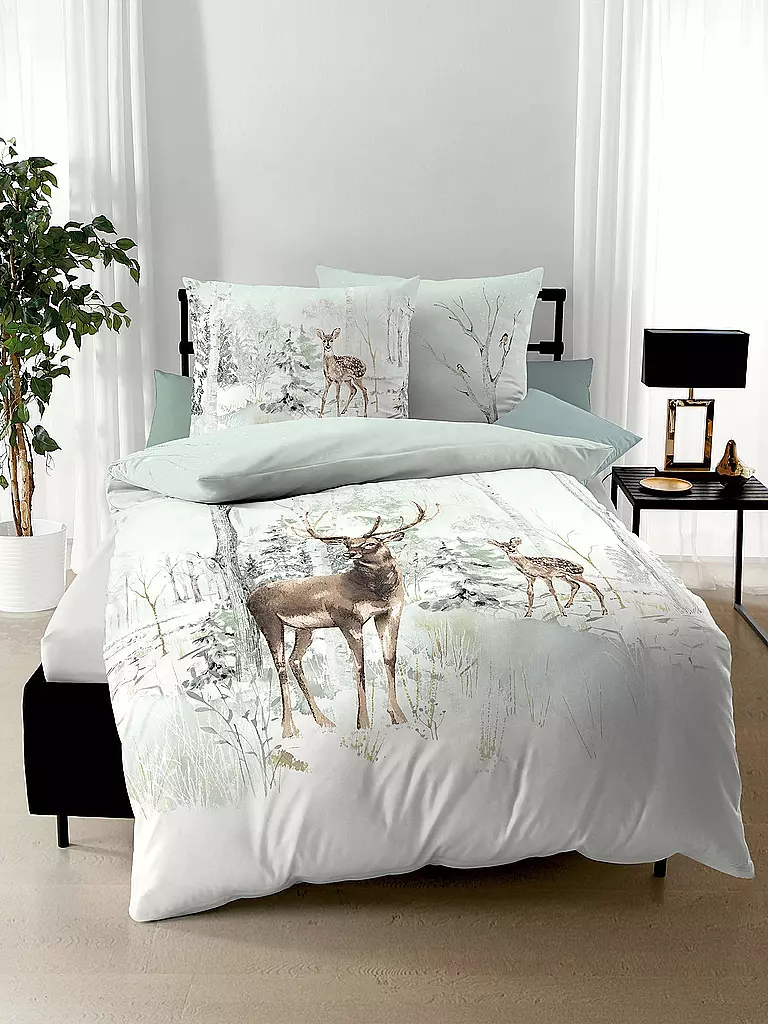 KAEPPEL Flanell Bettwäsche 70x90cm/140x200cm PEACEFUL Jade  weiss