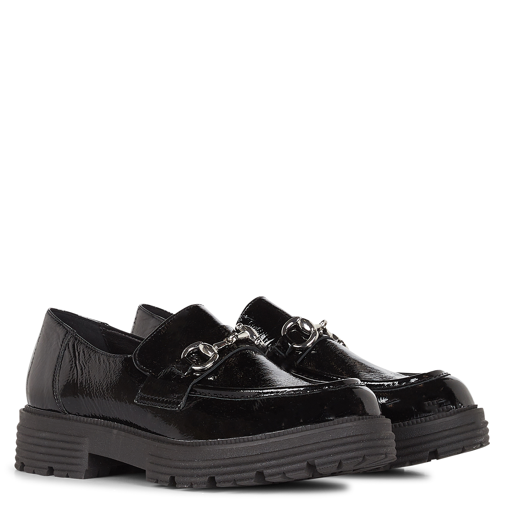 ANTON - Mocassins en cuir verni froissé| Noir