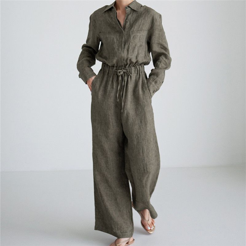 Felixia - Jumpsuit met lange mouwen en kraag en wijde pijpen