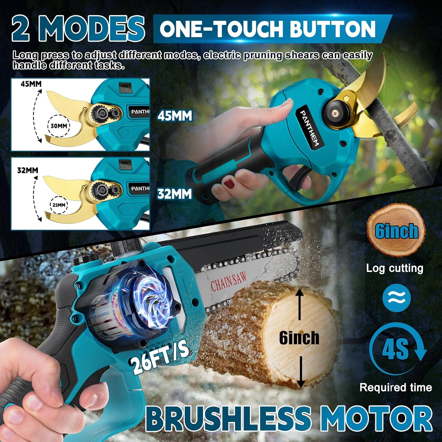 4 in 1 Akku Hochentaster 6 Zoll Mini Kettensäge mit Akku & 45 mm Teleskop Astsäge für Makita 18V, Elektrische Gartenschere, 21V 4000mAh, Baumschere Astschere mit Teleskop Stange