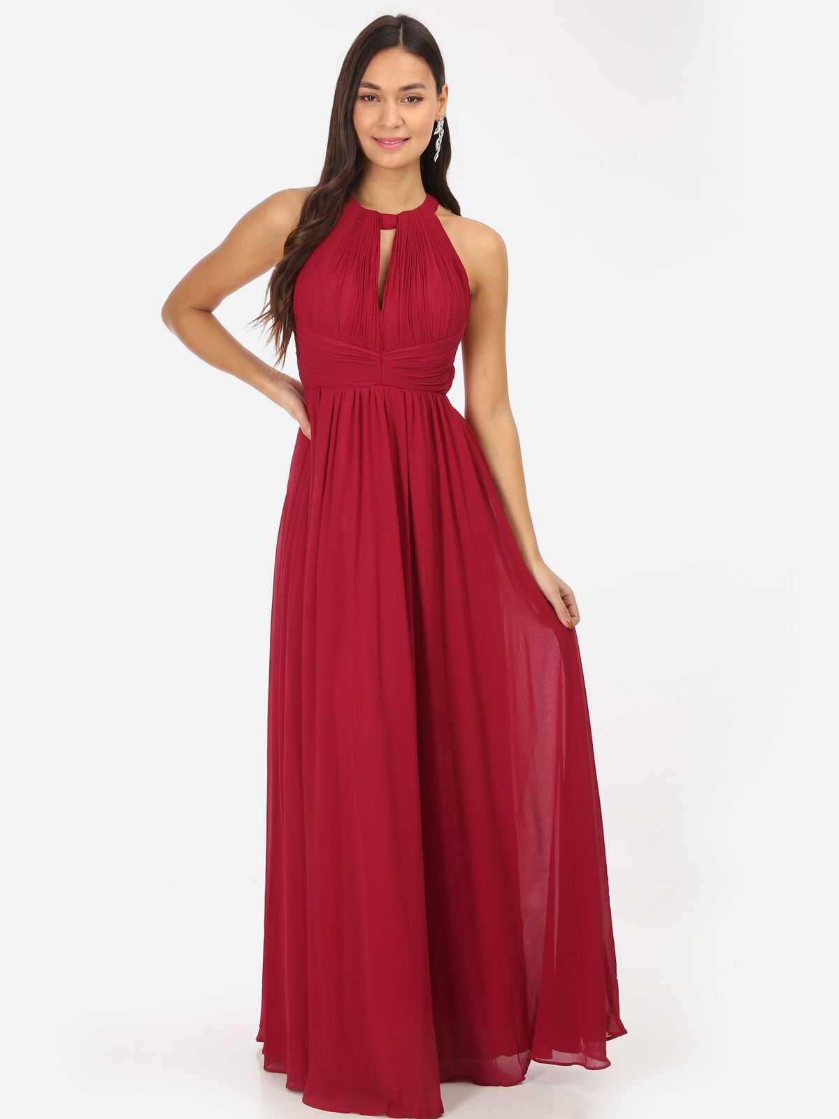 Robe longue drapée dos nu- Rouge