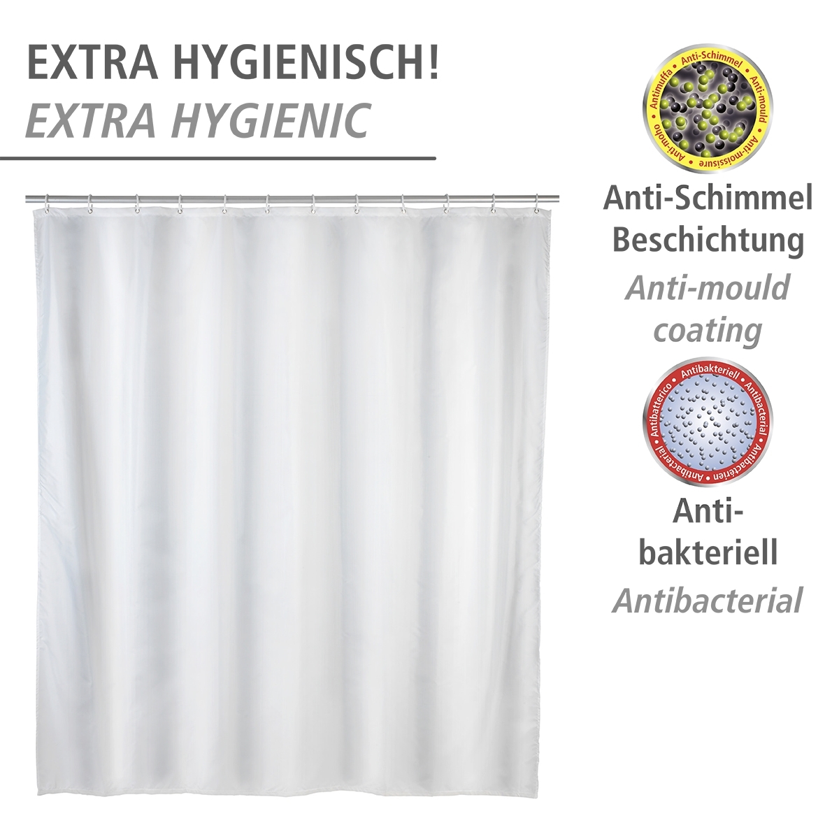 Wenko anti-schimmel douchegordijn 120x200cm polyester uni wit inclusief ringen