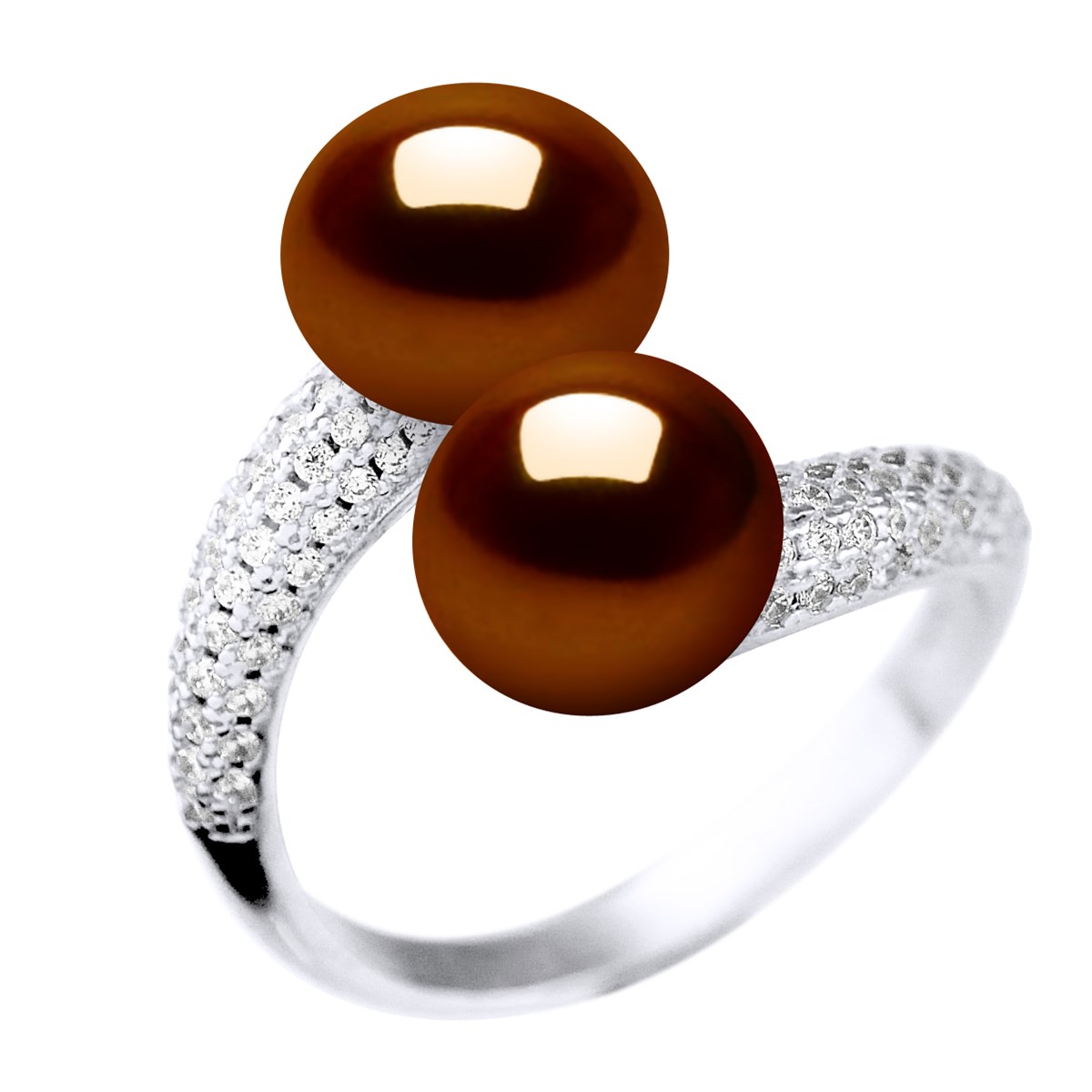 Bague TOI ET MOI 2 Perles d'Eau Douce 9-10 mm Chocolat Joaillerie Argent 925