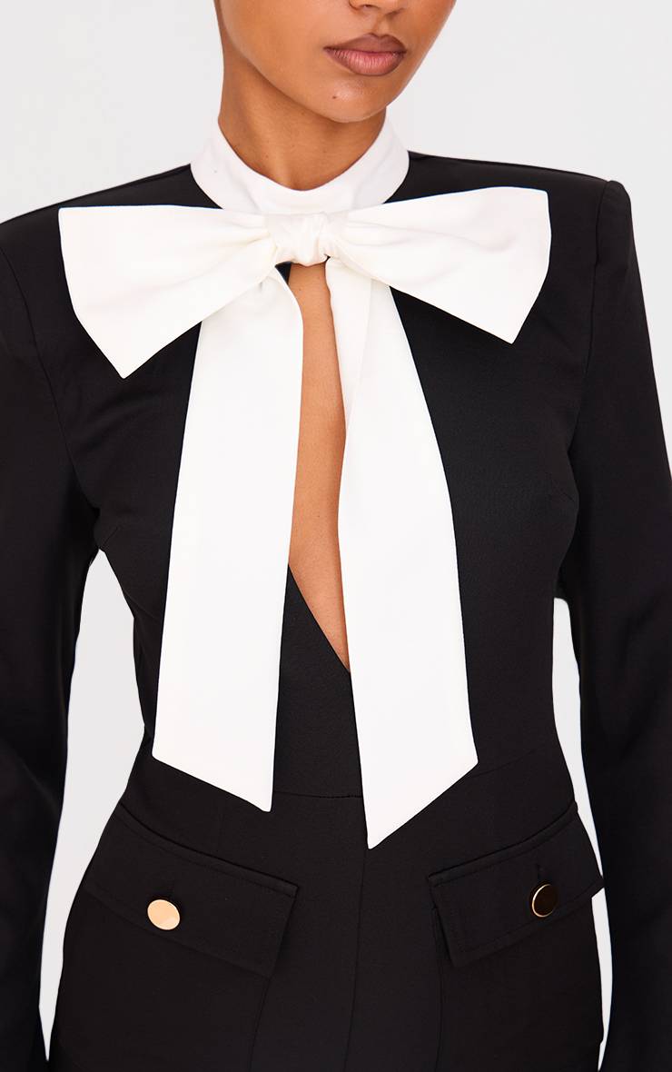 Noir Combi-short Tissée Avec Détail Nœud Papillon