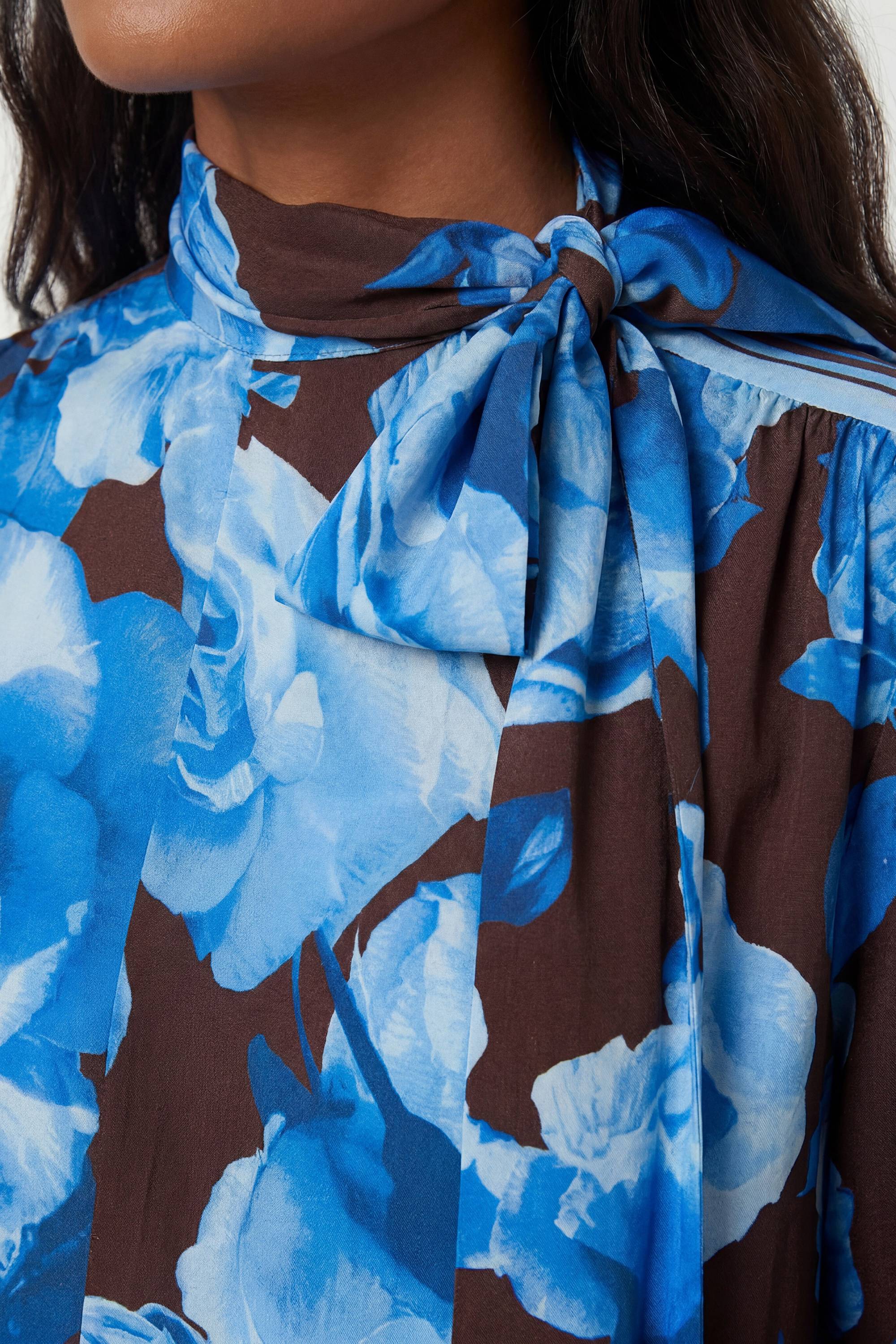 KarenMillen Chemisier En Viscose Tissée À Imprimé Floral Bleu Avec Rayures Contrastées