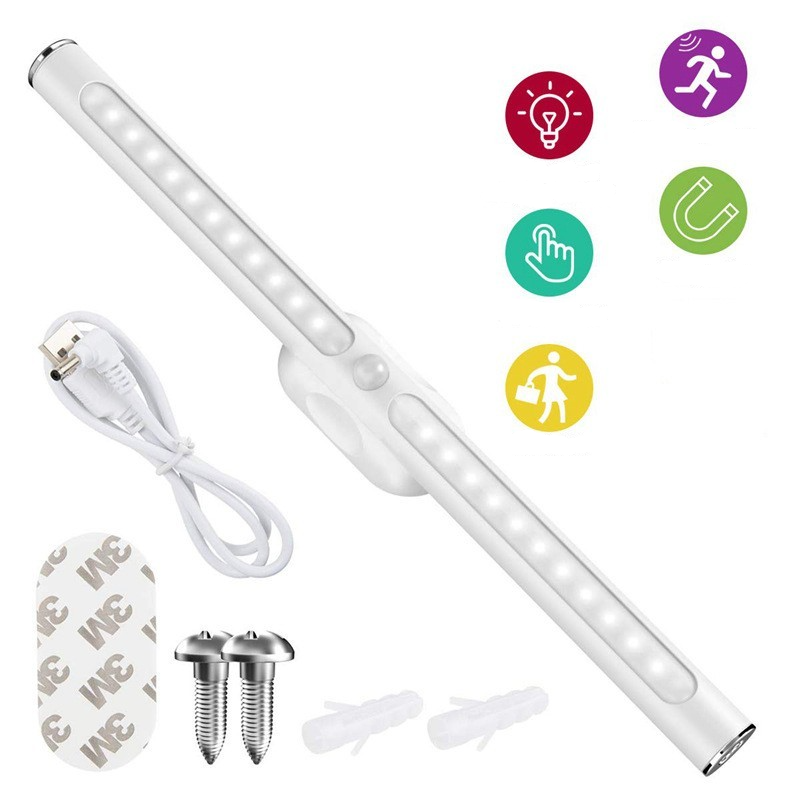 LED Lichtleiste Magnetische USB Leuchte Schrank Beleuchtung mit PIR Bewegungsmelder und Touch Control   Magnet Halterung - Warmweiss