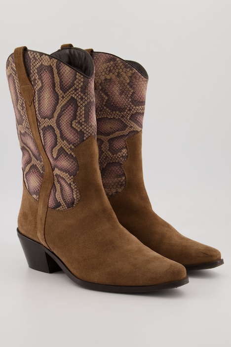 Leder-Western-Stiefeletten, Veloursleder, Weite H