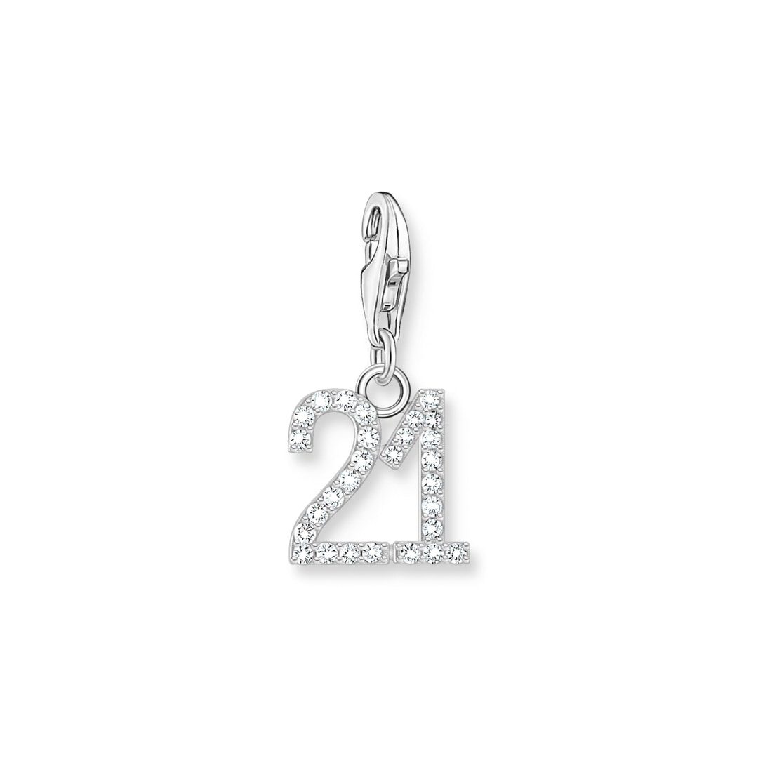 Thomas Sabo Number Charms Charm-Anhänger Zahl 21 mit weissen Steinen Silber