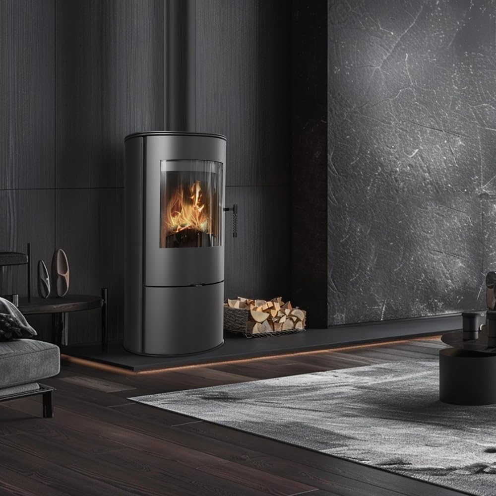 KRATKI Kaminofen aus stahl ROLLO bereit Satz Ø 150 7 kW mit Raumluftunabhängig, Bblass Verkleidung, freistehend, BImSchV 2, Staubauslass, 150 mm, EEK A Kaminofen HKI