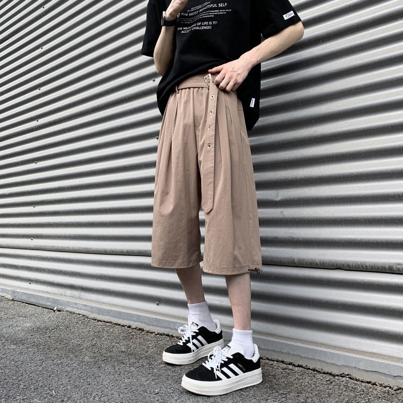 emeisa - Mid Rise Plain Wide Leg Carpi Pants