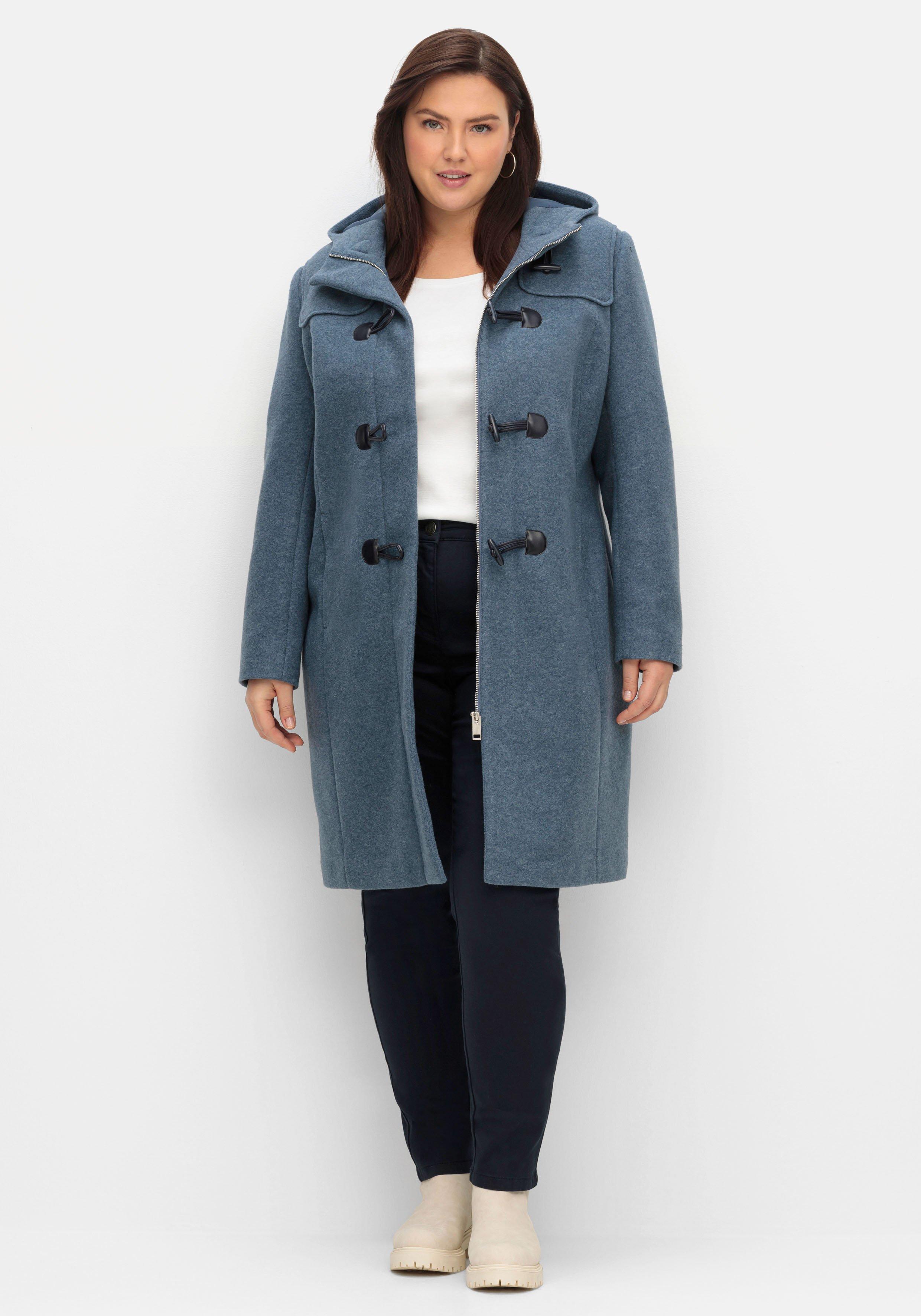 Dufflecoat mit Wollanteil und Kapuze