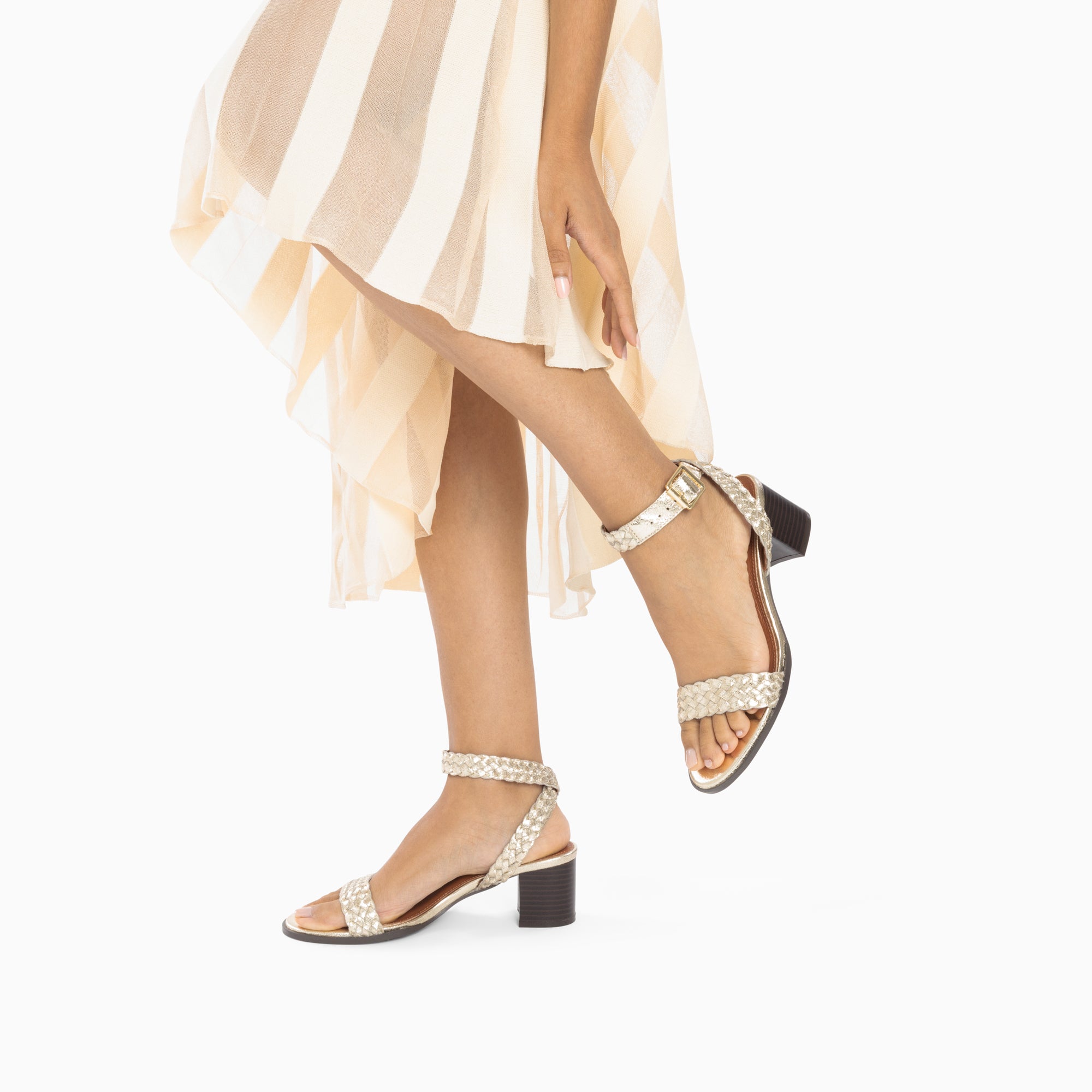 Sandales à talon, Compensées-Sandales Eugénie or à brides tressées