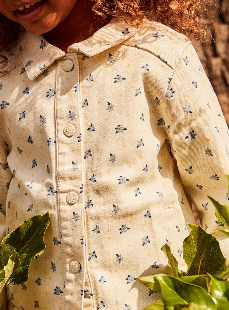Veste en jean vanille à fleurs