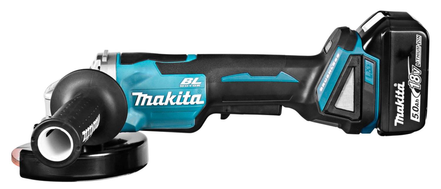 Makita DGA505RTJ 18V Li-Ion Accu haakse slijper set (2x 5.0Ah accu) in Mbox - 125mm - koolborstelloos - softstart