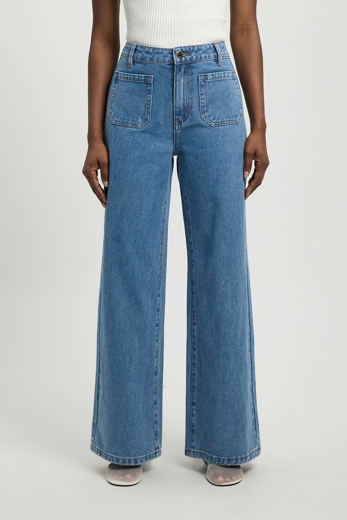 KarenMillen Jean Droit Petite En Denim Avec Poches Plaquées