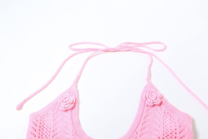 Weaveal - Set: haltertop met effen bloemenbreisel + maxi-kokerrok met gemiddelde taille