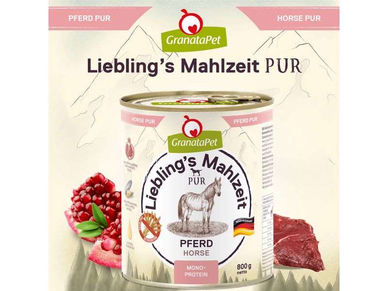 GranataPet Nassfutter Liebling's Mahlzeit PUR Pferd 800 g Alleinfuttermittel für ausgewachsene Hunde
