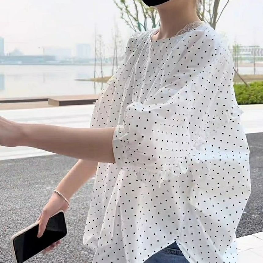 Inchioh - Blouse met ronde hals, ruches en elleboogmouwen