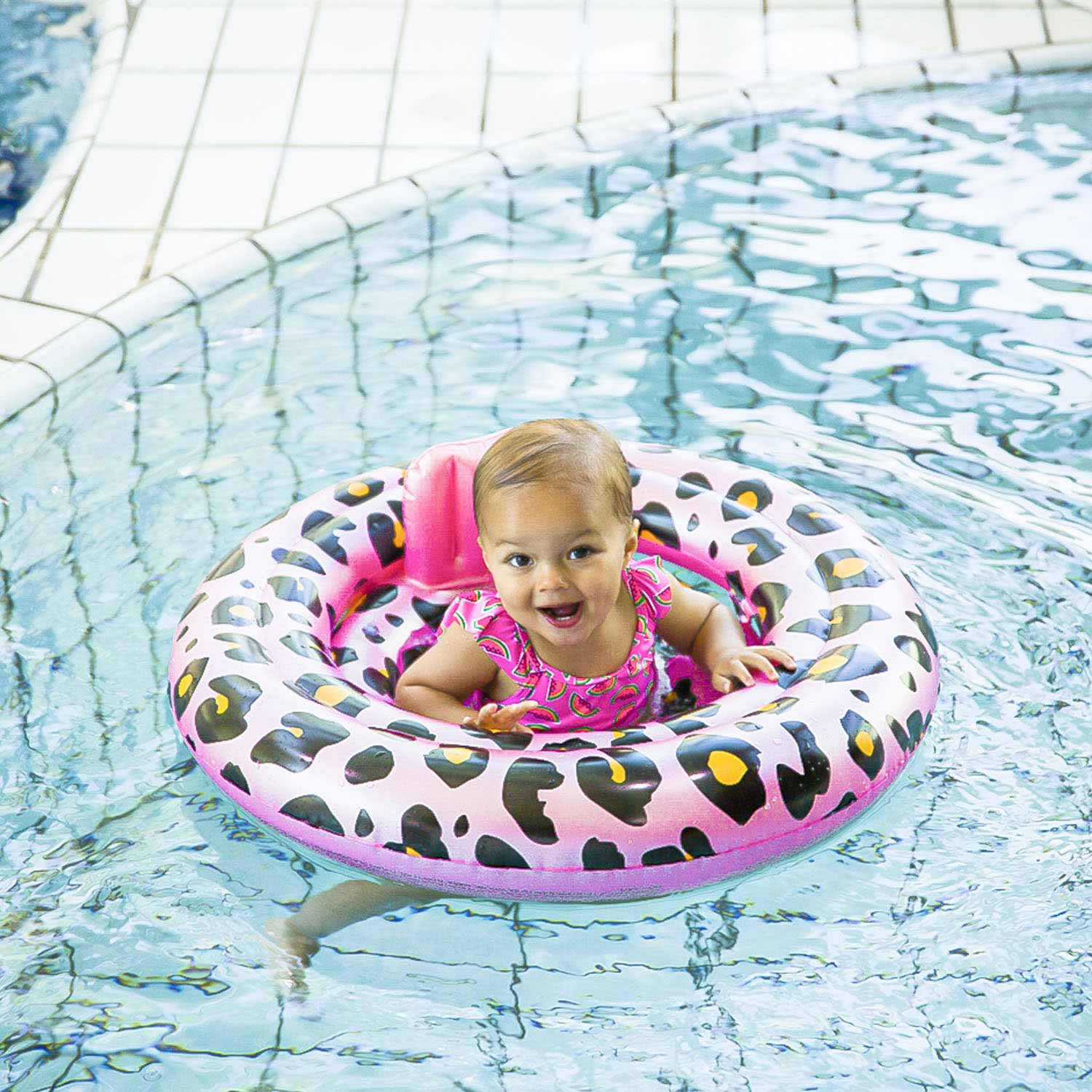 Swim Essentials Baby Zwemzitje Roze Luipaard, 0-1 jaar