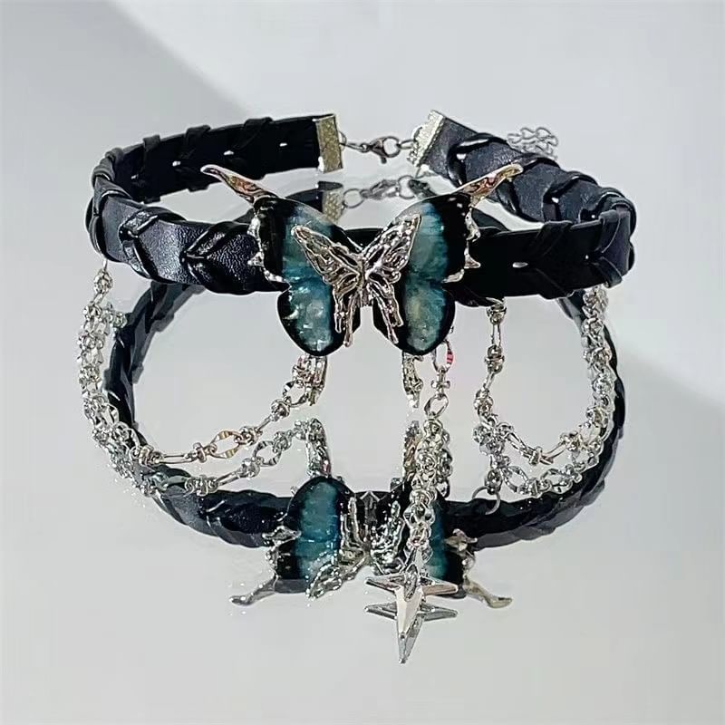 Lilafey - Vlinderster gelaagde legering imitatieleren choker