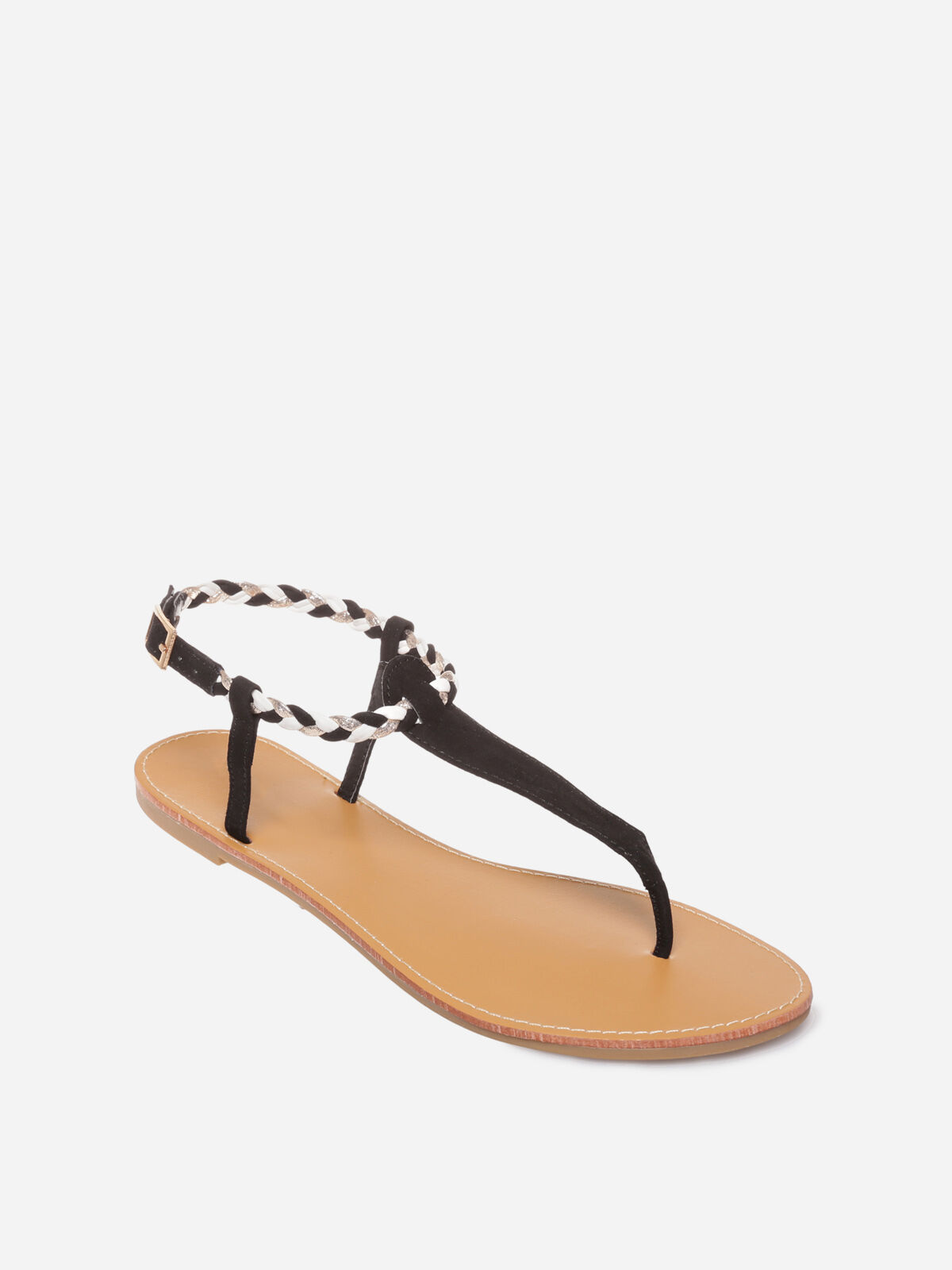 Nu-pieds à bride tressée- Noir
