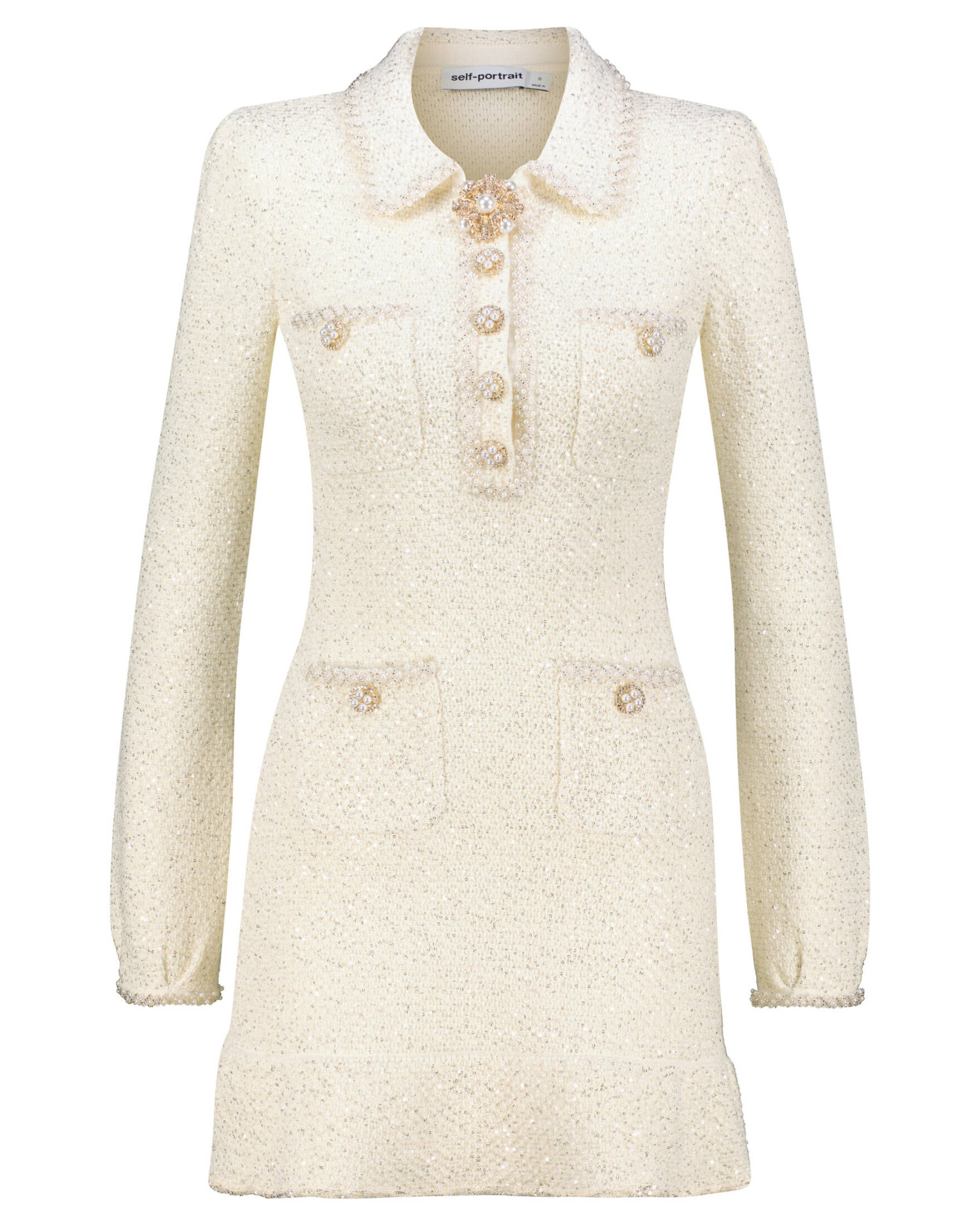 self-portrait| Damen Strickkleid CREAM SEQUIN KNIT PEARL MINI DRESS