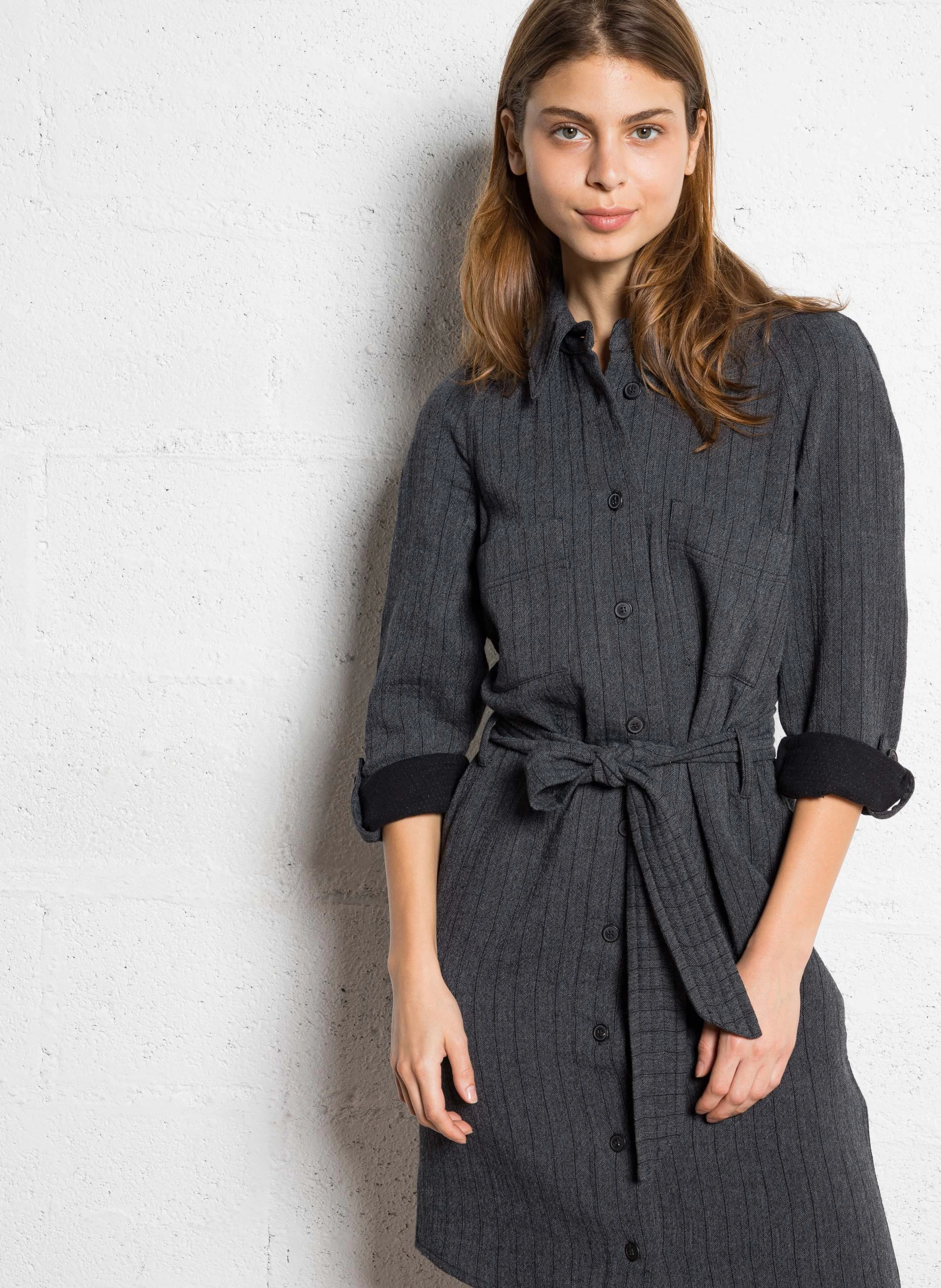 MONDAY - Robe-chemise en coton mélangé | Gris