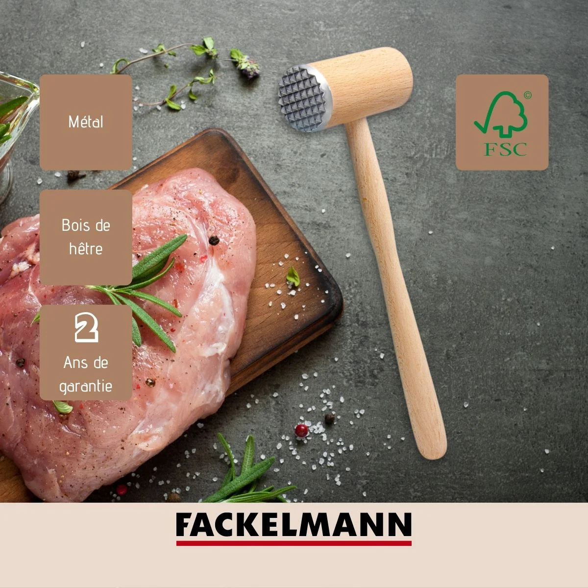 Attendrisseur de viande en bois FSC Eco Friendly Fackelmann