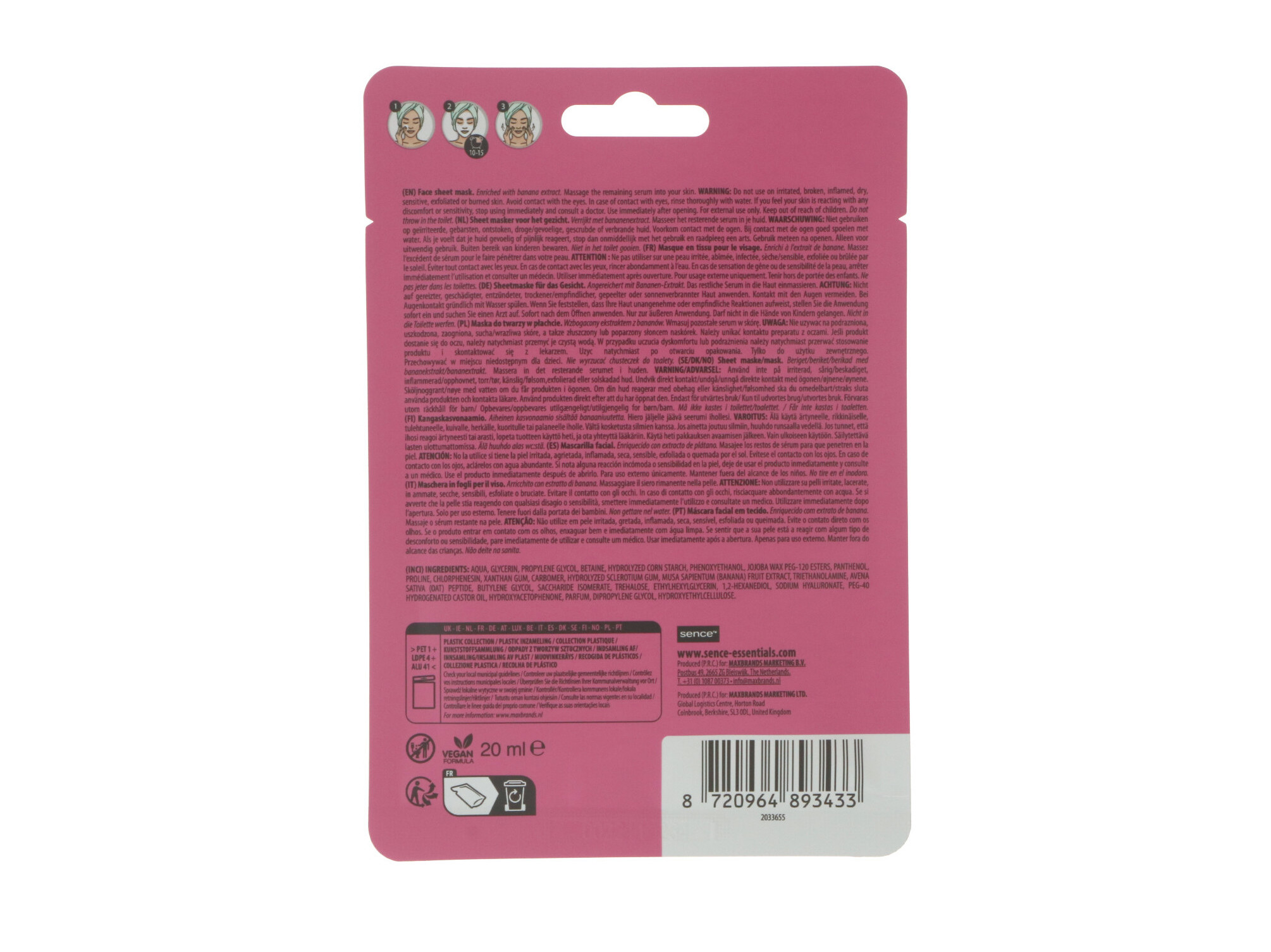 MÁSCARA FACIAL SENCE TECIDO BANANA 1UN