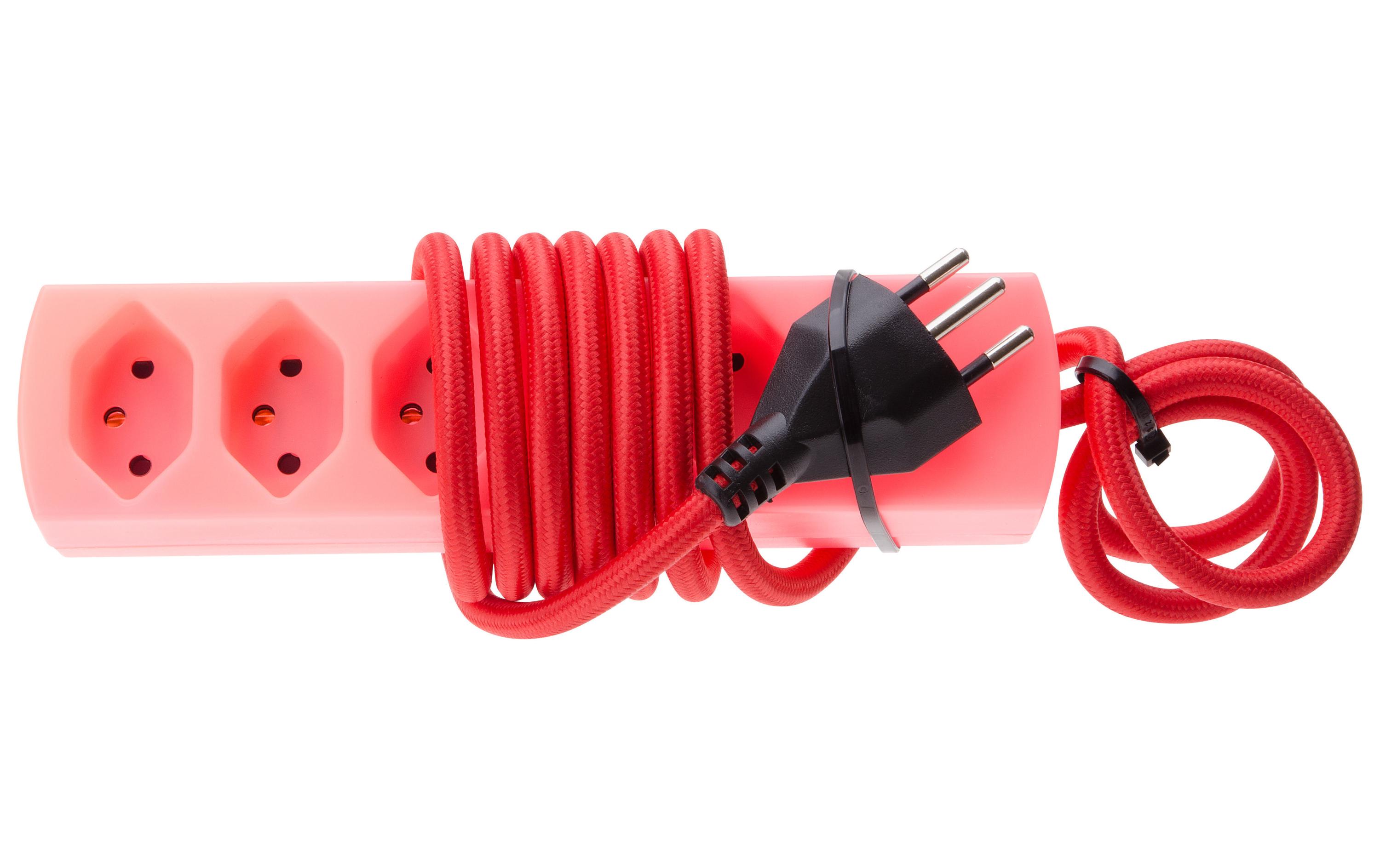 Steckdosenleiste 5x T13T12-Stecker mit fünf T13-Steckdosen, 2 m Zuleitung, rot