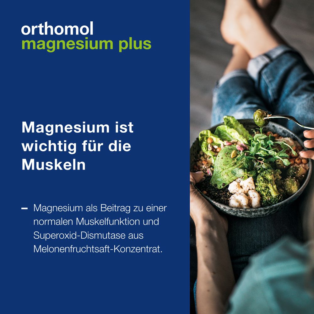 Orthomol Magnesium Plus - für eine normale Muskelfunktion - mit 150 mg Magnesium und Superoxid-Dismutase aus Melonenfruchtsaft-Konzentrat