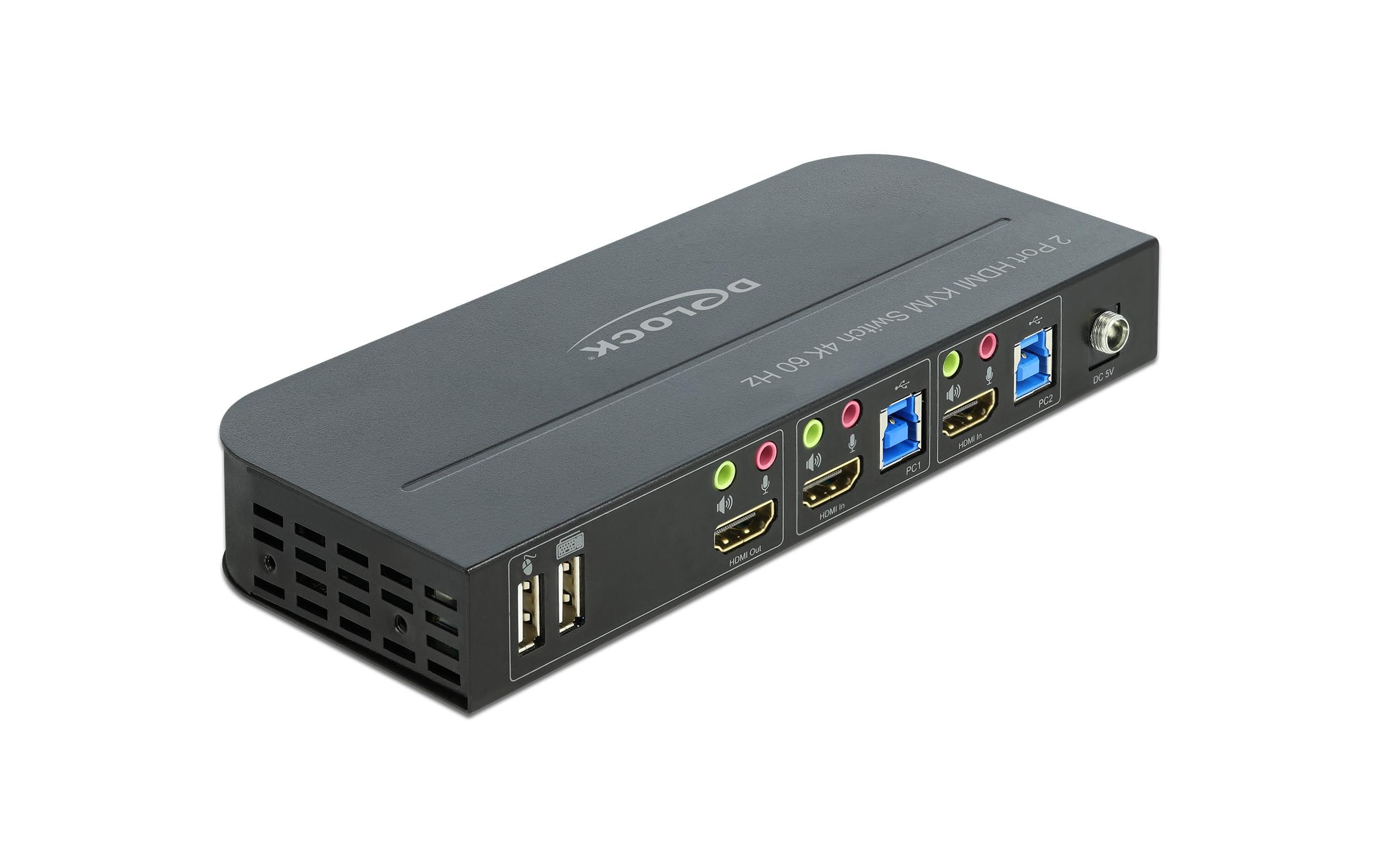 KVM Switch 2 Port HDMI mit USB 3.0 und Audio 4k 60Hz<br>Delock HDMI KVM Switch 4K 60 Hz mit USB 3.0 und Audio