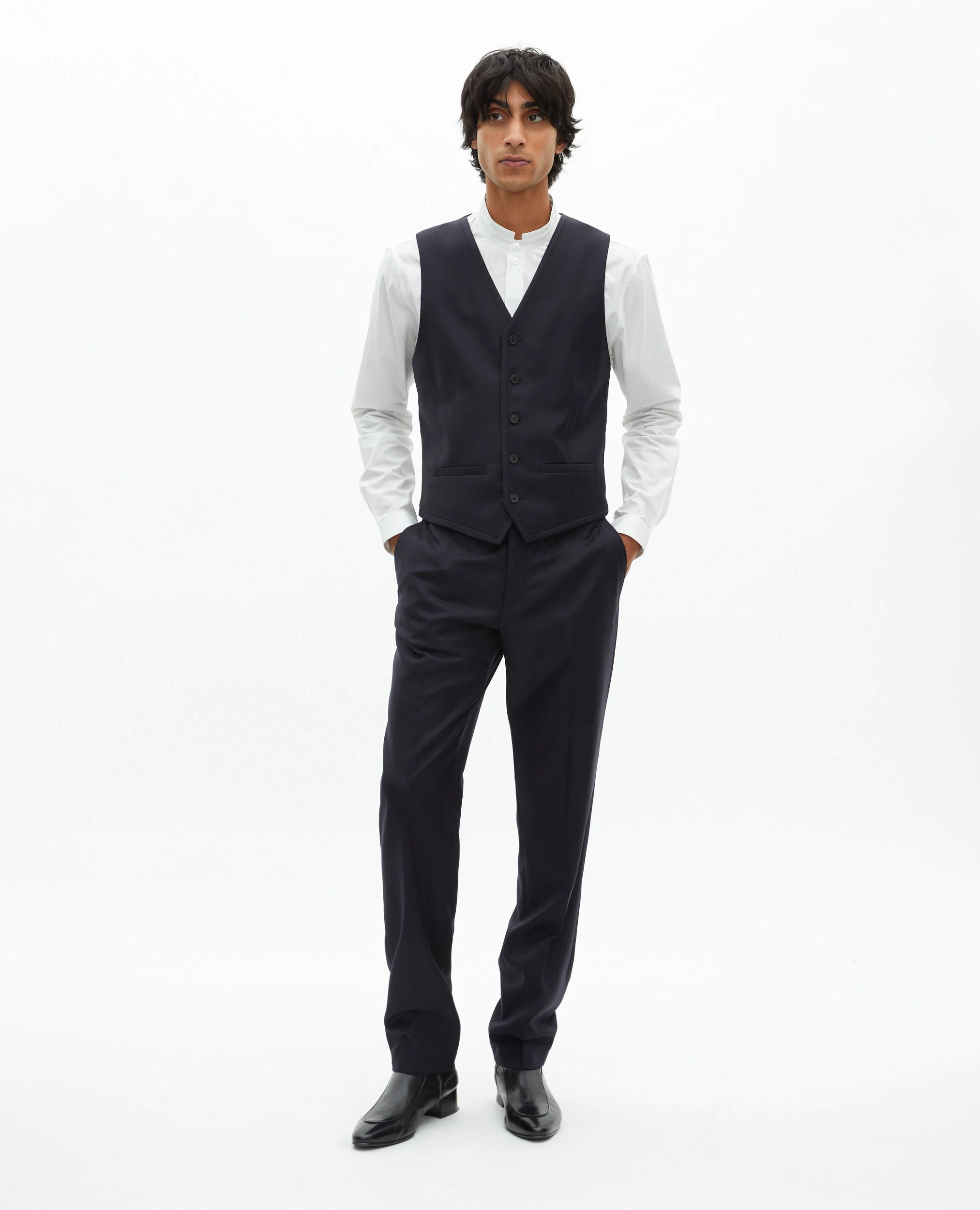 Gilet de costume en laine bleu marine