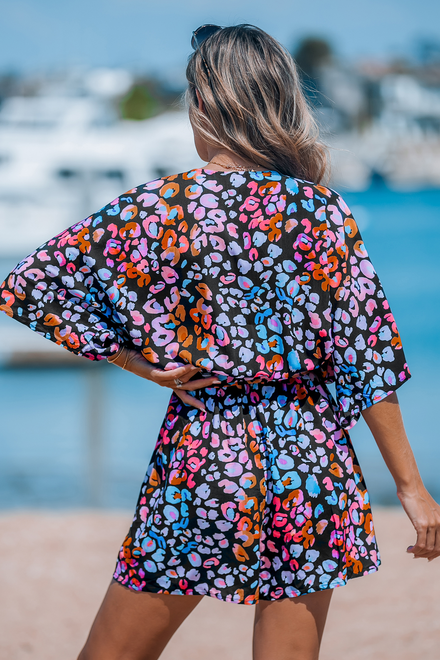 Combishort multicolore à lacer et imprimé léopard