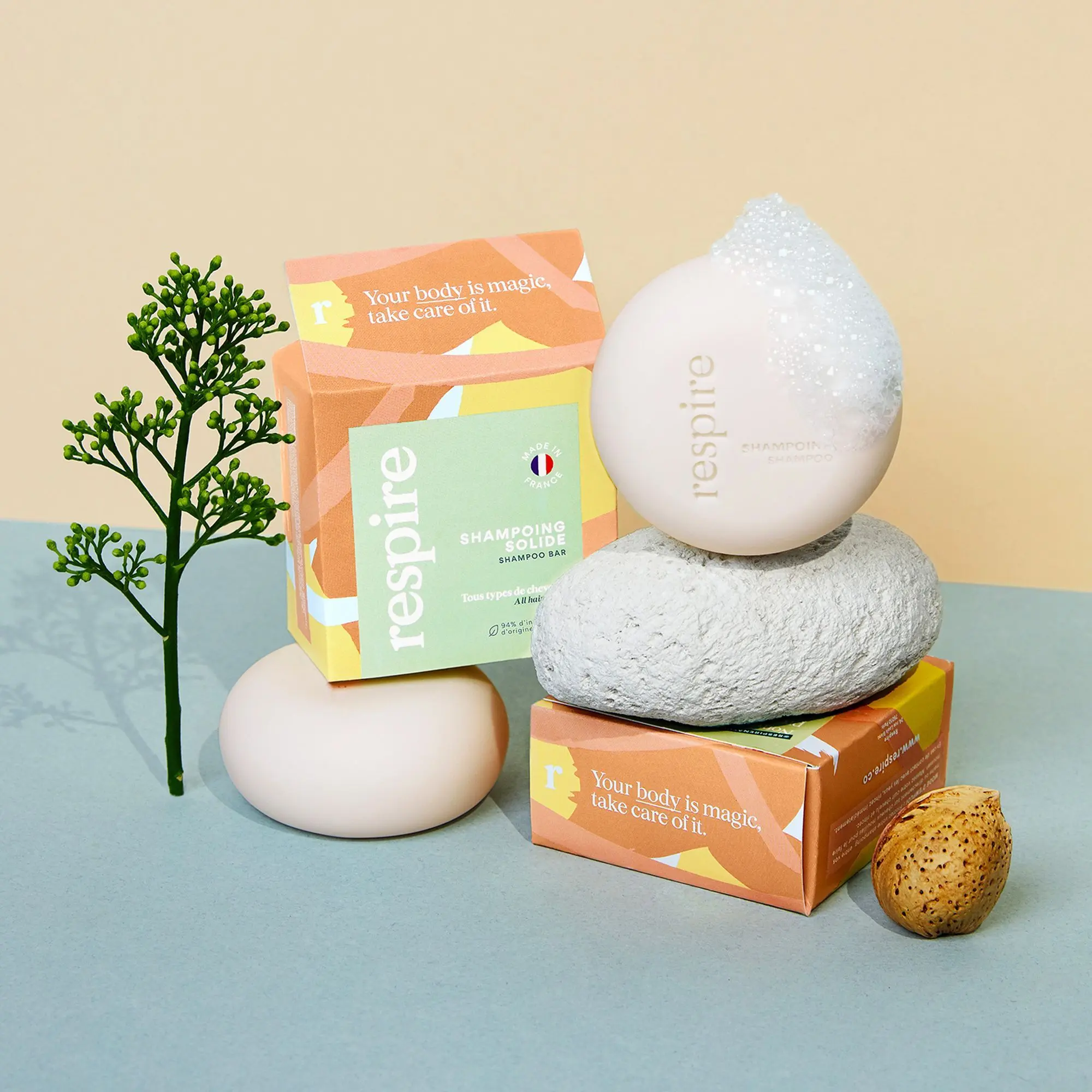Respire - Shampoing Solide Lait d'Amandes- Green