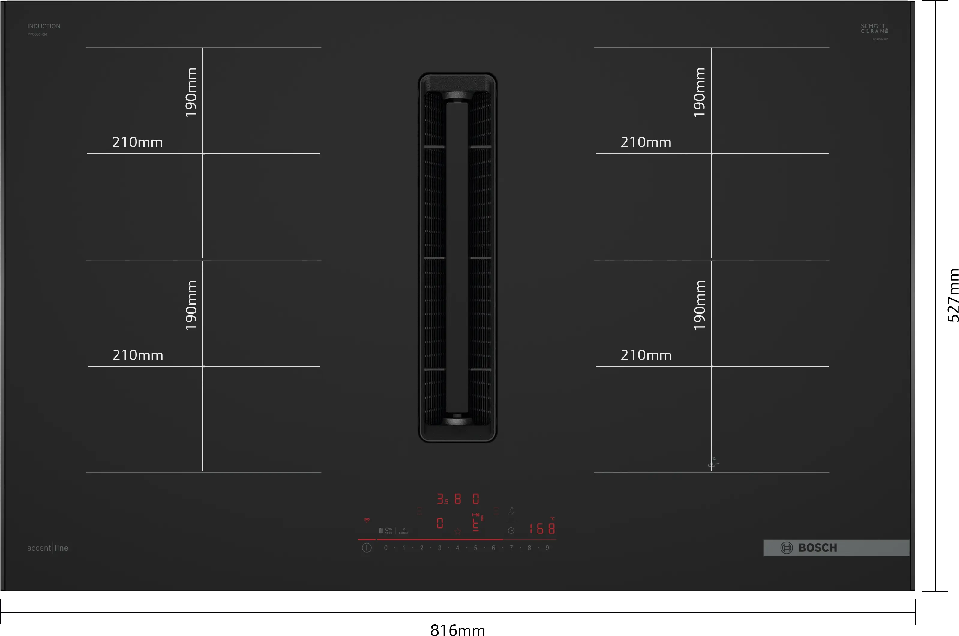 Serie 6 Inductiekookplaat met afzuiging 80 cm