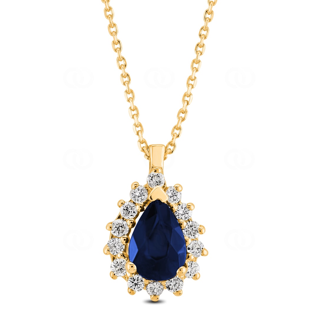 Collier 750/18 K Gelbgold mit Diamanten 0.11 ct H/si & Saphir