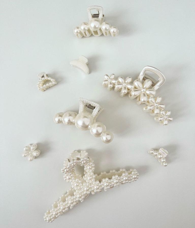 DARK Pearl Hair Claw Floral Mini White 5pcs