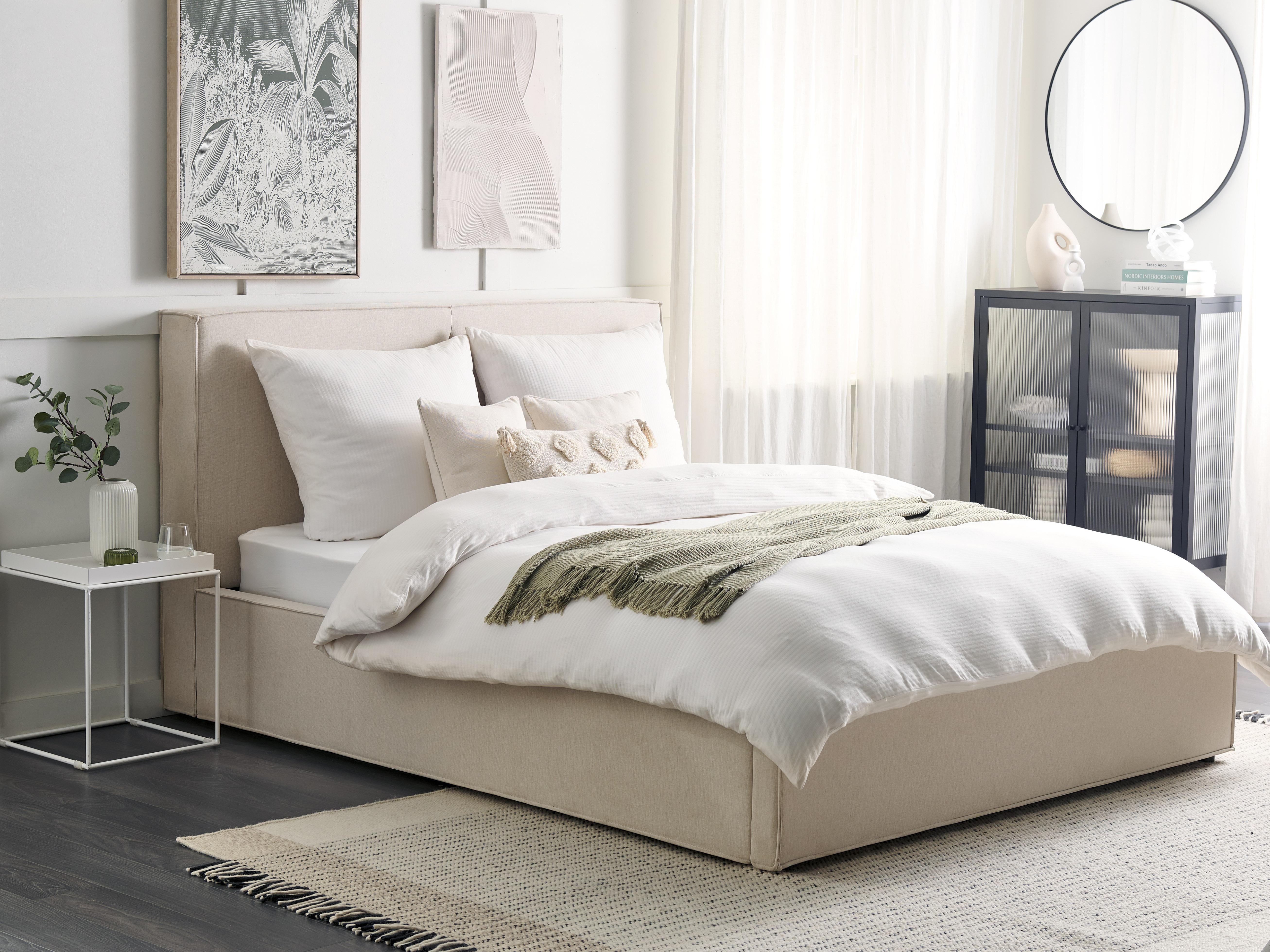 Bed met opbergruimte Stof MOISSAC 160 x 200 cm Beige