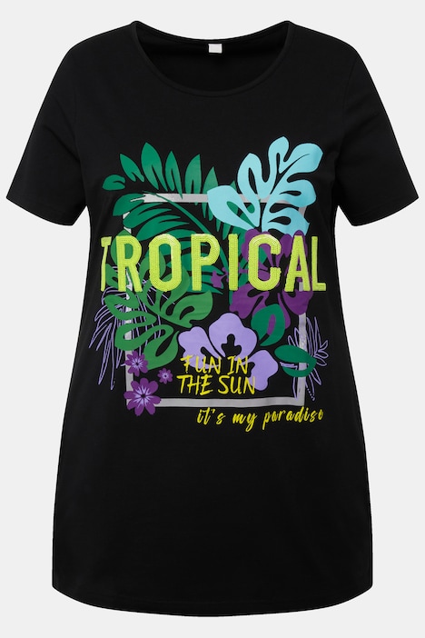 T-Shirt, lang, TROPICAL Motiv, Rundhals, Halbarm