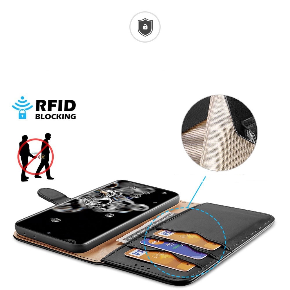 Samsung Galaxy S21 5G Flip Wallet Cover Echtleder Tasche (RFID Schutz) - Schwarz