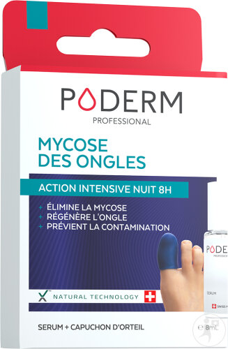 Poderm Traitement Intensif Nuit Mycose Des Ongles Sérum 8ml + 1 Capuchon En Gel