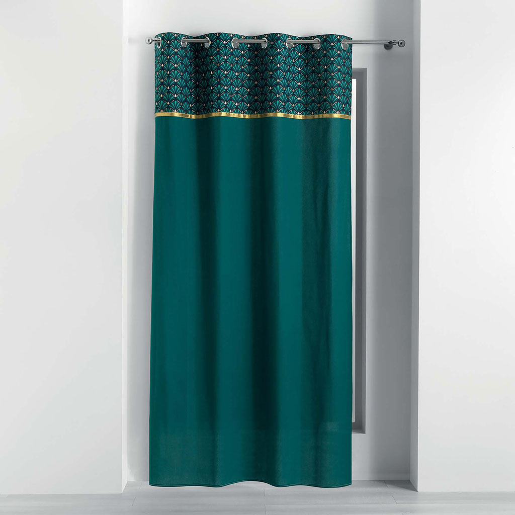 Rideau à œillets coton imprimé métallisé ARTCHIC vert émeraude 140x240cm