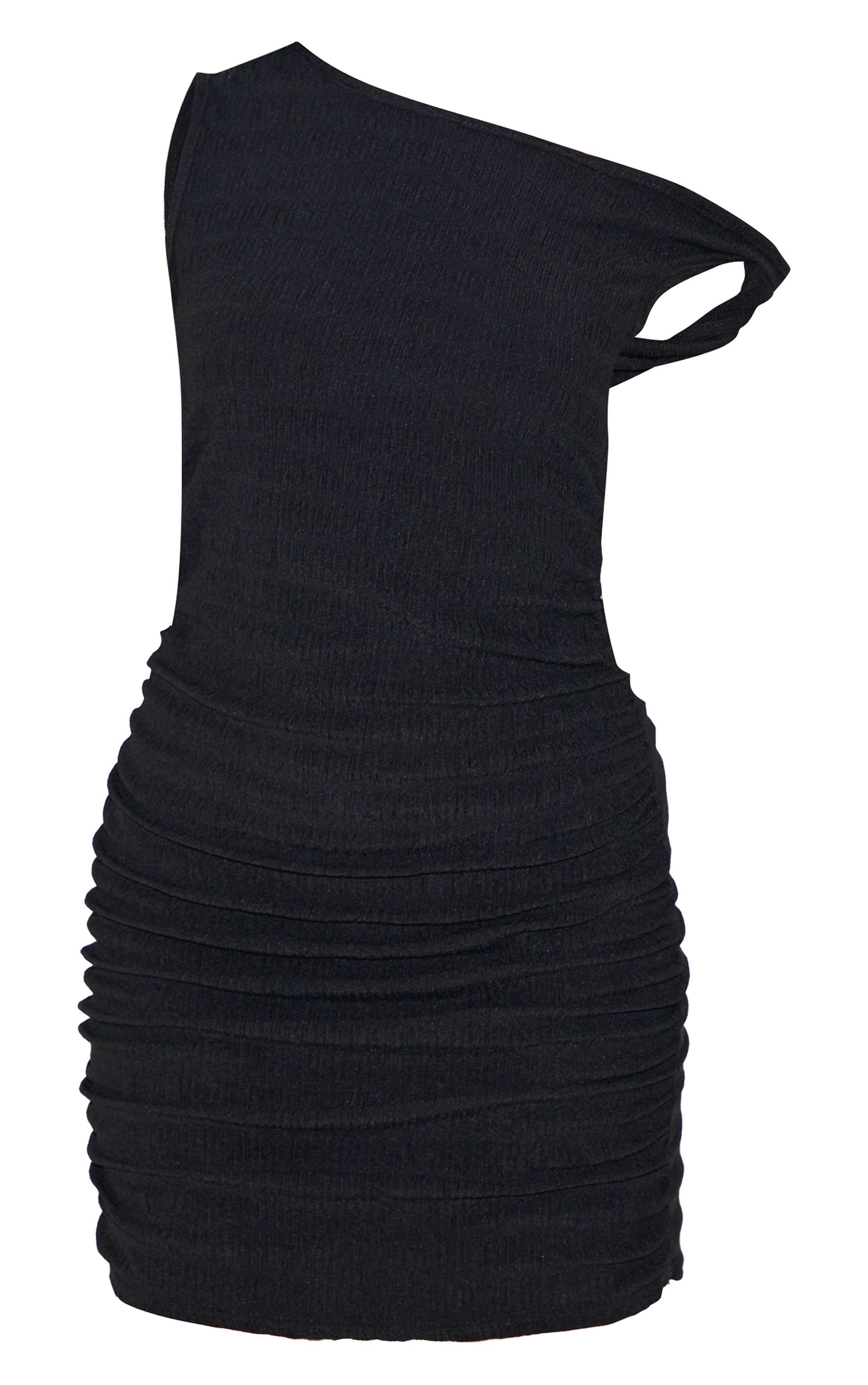 Noir Robe Moulante Sans Manches Texturée À Col Bateau