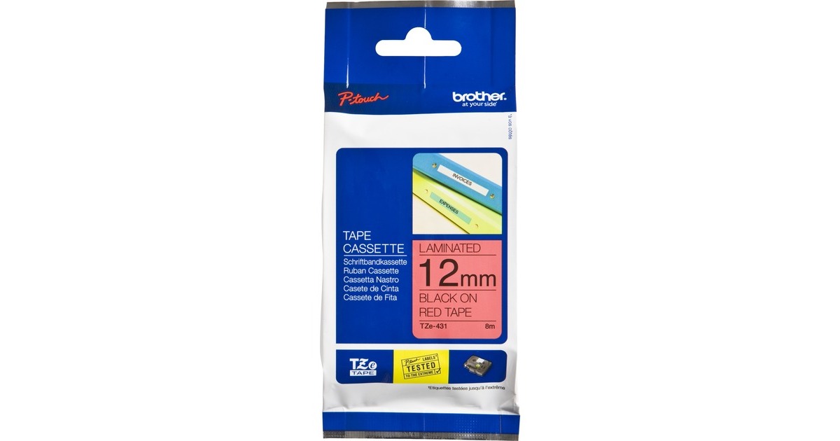 BrotherLabel tapecassette TZE-431 printlint  (12 mm, zwart op rood)