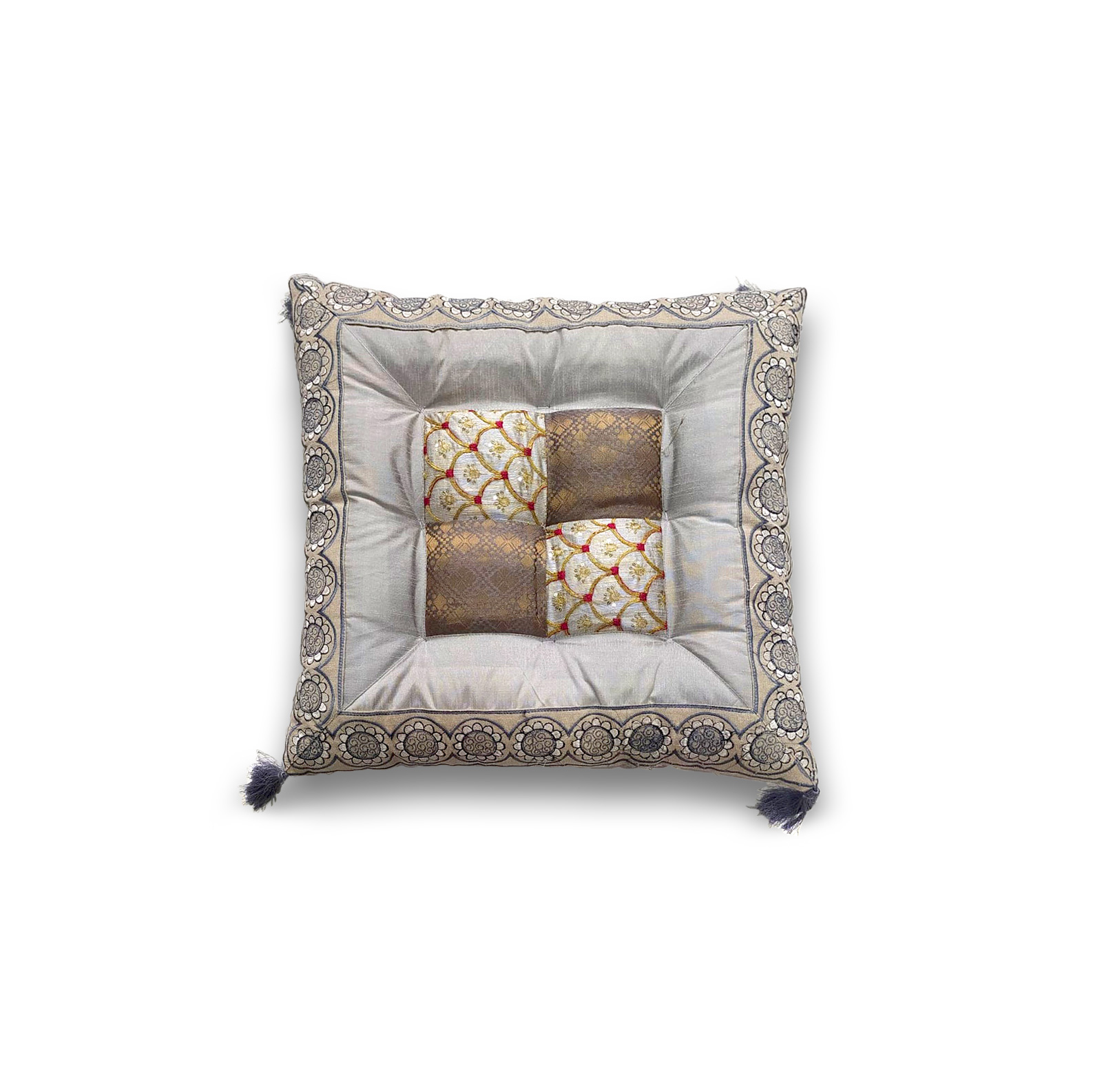 Sitzkissen 'Kahli' , silber, multicolor, B 50 cm, L 50 cm, H 5 cm von fischer's lagerhaus