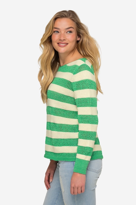 Pullover, Ringel, Strukturmix, Rundhals, Langarm
