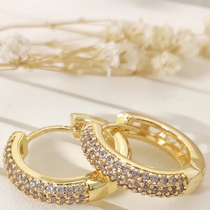 Boucles d'oreilles - Mini créoles - Laiton plaqué or & zircon
