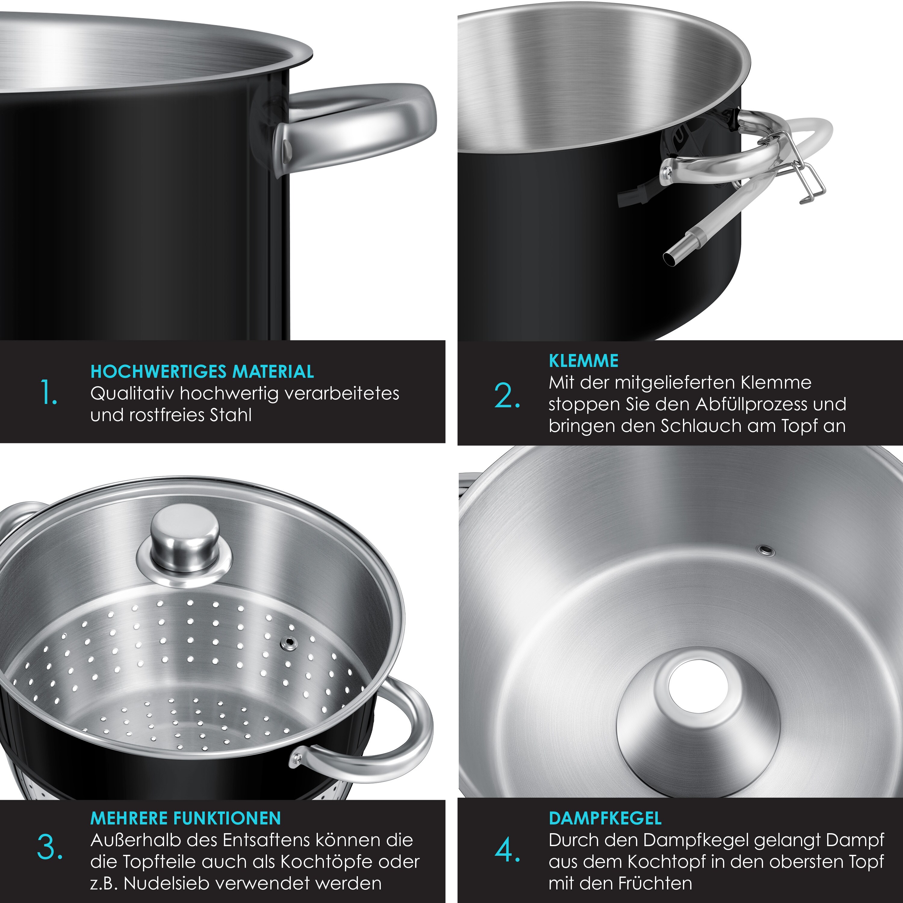 KESSER® Dampfentsafter 15 L Edelstahl Entsafter Saftpresse Inkl. 2x Bügelflasche Obst und Gemüse - für alle Herdarten geeignet auch Induktion| Ø 26cm | spülmaschinengeeignet Induktionsdampfentsafter